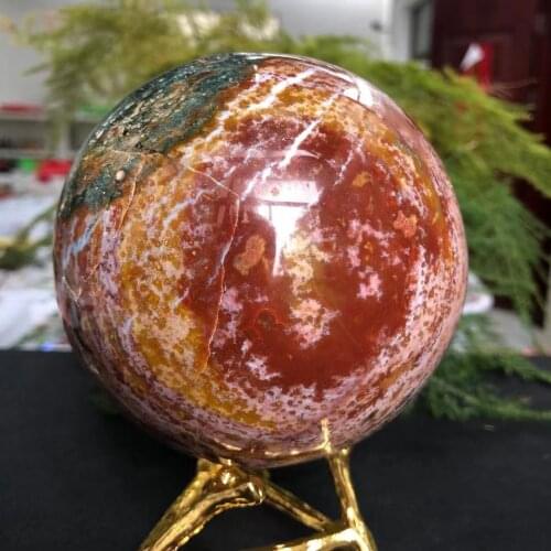 Natural Marine Jasper Agate Stone Ball Quartz Crystal Sphere Mineral Healing 1pc 9-10cm
