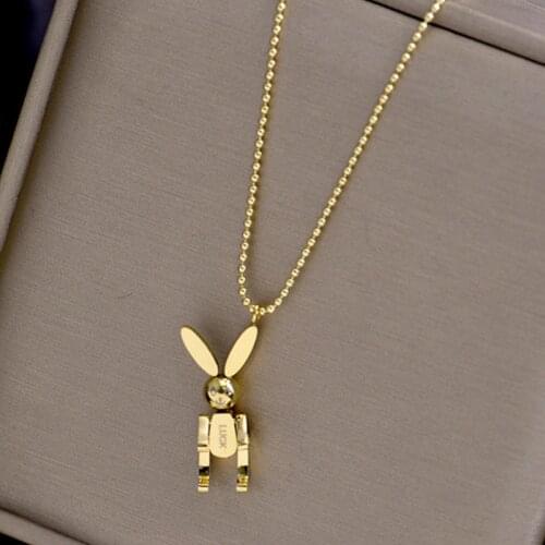 New Trendy Mobile Rabbit Pendant Necklace For Woman Luxury Gold Color 316L Titanium Steel Charms Necklaces Korean Brand Jewelry