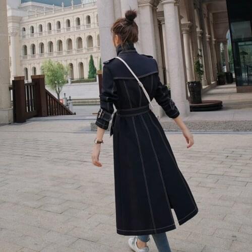 Vogue New England Style Slim Long Women Trench Coat Black Double-Breasted Office Lady Duster Coat Female Outerwear Clothes
