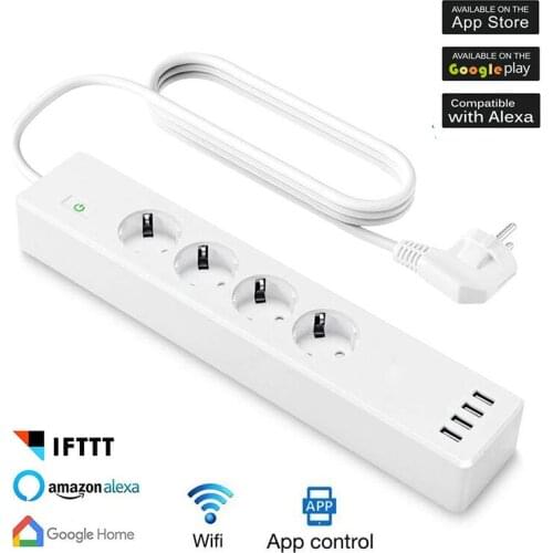 Tuya Smart Power Strip Socket EU Extension Socket 4 USB Socket Smart Home Control Work With Alexa Google Home Assistant