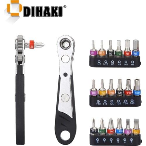 Universal Micro Ratchet Wrench Screwdriver Bit Set with Reversible Drive Handle Phillips Slotted Torx 1/4" Drive Multi Bits Set