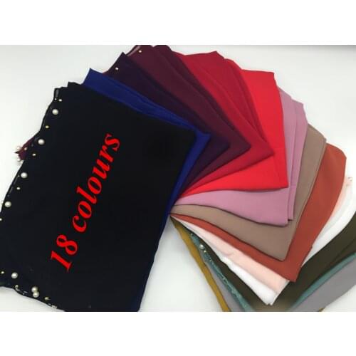 High quality pure color pearl chiffon design hijab scarf muslim gorgeous bandana scarf independence pack 50pcs/lot fast shipping
