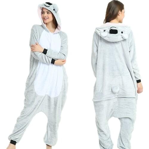 Adults Pajamas Women Flannel Sleepwear Unisex Cute Koala Cartoon Animal Pajama Set Hooded Pyjamas Kigurumi