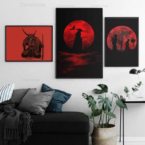 Japanese Ukiyoe Hd Canvas Poster Samurai with Blue Face Katana Wall Art Pictures for Living Room Painting Print Home Decoration