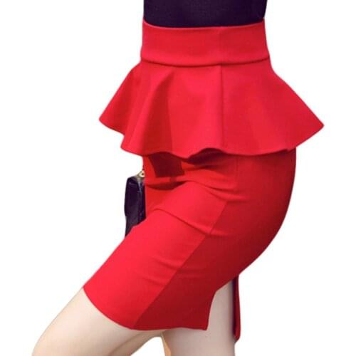 S-5XL Plus Size Skirt Women 2018 Fashion OL Office Pencil Skirts Womens Jupe New Arrival Slit High Waist Skirt Black Red