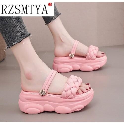 Womens Wedges Platform Sandals Summer Fashion Cross Strap Weave Chunky Slippers Woman Thick Bottom Beach Shoes Ladies