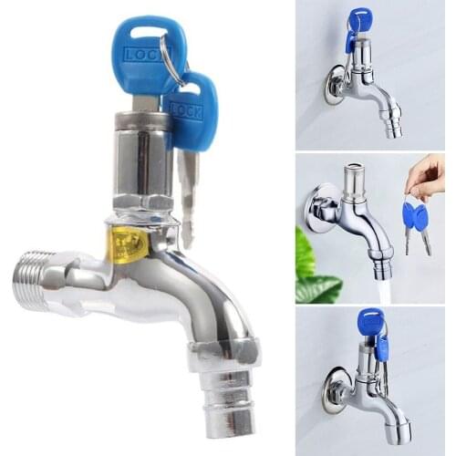 1Pc Anti-Theft 1/2\" Thread Alloy Sink Tap With Key Lock Outdoor Faucet Lockable For Outdoor Garden Watering Metal Gasket