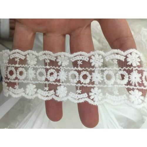 140YARDS Cotton Embroidery white Lace Trim width 4cm