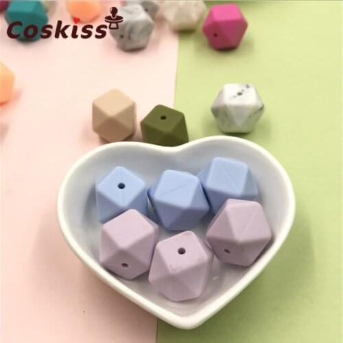 17mm Silicone Beads Teether Mix 50pc Food Grade Teether Geometric Octagonal DIY Necklace Bracelet Baby Teething Beads