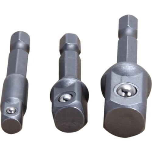 3pcs 1/4" 3/8" 1/2" Socket Adapter Drill Bits Hex Extension Shank Socket Adapter SetImpact Driver Tool