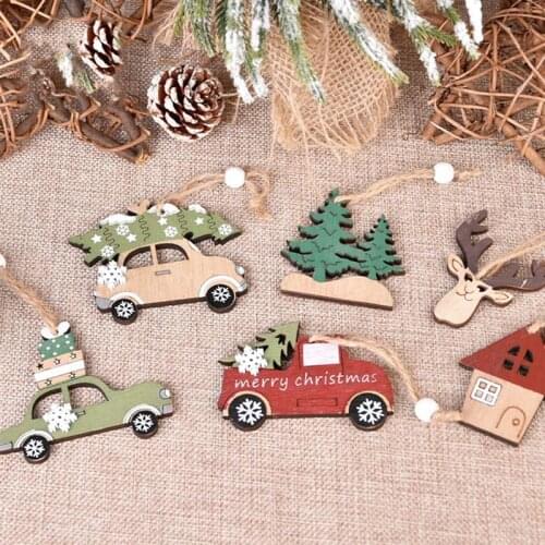 Xmas Tree Ornaments Accessories Christmas Wooden Ornaments Cute 3Pcs Christmas Hanging Decorations Wooden Crafts