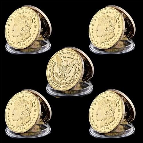 5Pcs/Lot 1896 US E P LURIBUS UNUM Statue Of Liberty In God We Trust Fine Gold Plated Metal Coin Collectibles