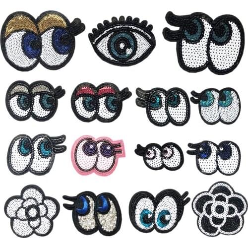 50pcs/lot Luxury Sequin Embroidery Patch Eye Camellia Flower Animal Clothing Decoration Sewing Accessory Diy Iron Craft Applique
