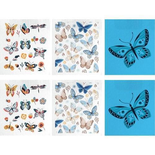 6PCS Butterfly Dish Towels Reusable Versatile Kitchen Supplies Kitchen Wiping Rags Household Washing Dish Kitchen Cleaning Towel