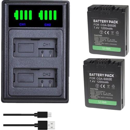 2pcs CGR-S002E CGA-S002 CGR-S002 Battery + LCD Dual Charger for Panasonic Lumix DMC-FZ4 DMC-FZ5 DMC-FZ10 DMC-FZ15 FZ20