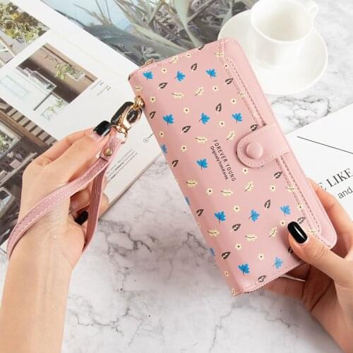 Floral Long Womens Wallet Pu Leather Zipper Buckle Coin Purses Female High Quality Card Holder Ladies Phone Bag Clutch Bag