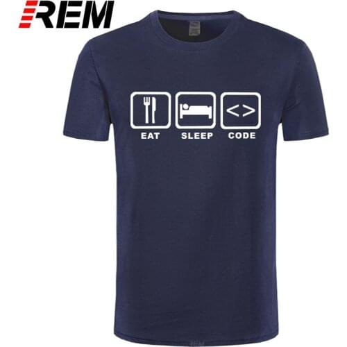 REM New Summer Style Eat Sleep Code Programming JAVA HTML Comedy T-shirt Funny Programmers T Shirt Men Short Sleeve Top Tees