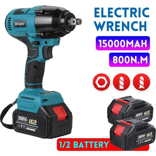 388vf 800N.M Brushless Impact Wrench Lithium-ion Rechargeable 1/2" Electric Wrench Compatible Makita 18V Battery for Car Repair