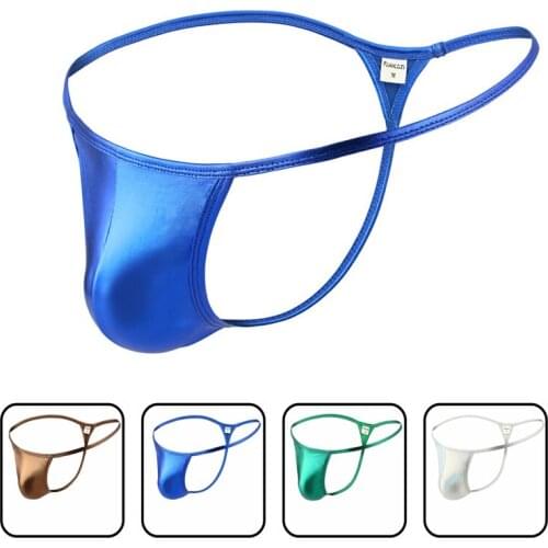 Gay Thong G-string Shinny PU Leather Mens Bikini G-string Sexy T-back Underwear Men Erotic Penis Mens Stage Thongs String Homme