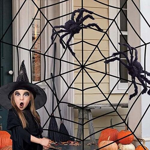Halloween Spider Web Decorations Stretch Spider Webbing With 6 Fake Spider Creative Bar Haunted House Festival Party Scene Props