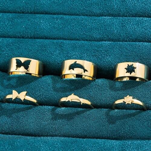 Good Quality Gold-plated Copper Metal Couple Butterfly Rings for Women Men 2021 New Trendy Dolphin Sun Open Ring Friendship Gift