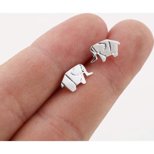 Jisensp 2019 New Fashion Jewelry Origami Elephant Earrings for Women Party aretes Small Animal Stud Earrings Kids Brincos