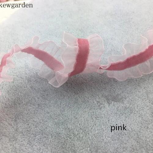 Kewgarden 25mm 1" Velvet Lace Side Elastic Yarn Ribbon DIY Bow Accessories Ribbons Baby Girl Hairband Handmade Tape 3Y/lot