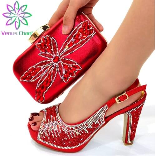 Sweet Latest Comfortable Shoes and Bags Set Italian Sets 2021 Italian Shoes and Matching Bags Women Rhinestone Wedding Shoes