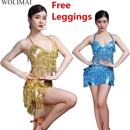 Latin Dance Belly Sequin Halter Top Bra Belt Hip Scarf Skirt Set Sexy Party Costume Tassel Temptation Stage Performance Sets