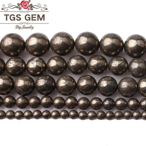 Beads Natural Stone Iron Pyrite Round Loose Copper Beads 4 6 8 10 12MM DIY For Fashion Jewelry Making Handmade Accessories