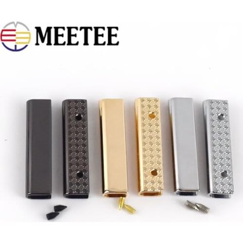 Meetee 4/10pcs 39mm Metal Bag Tail Clip Buckles Rectangular Corner Protector Cord End Edges Screws DIY Hardware Accessories