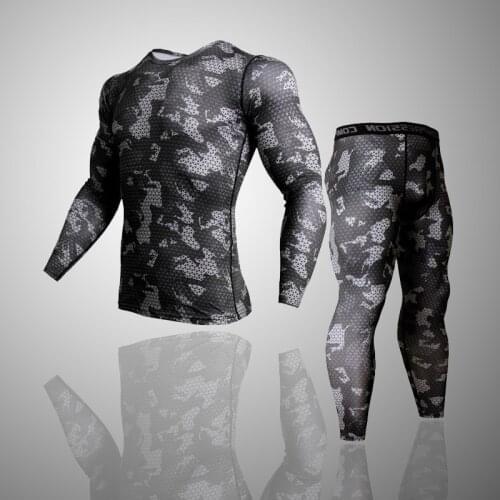 Mens Camouflage underwear Base layer Thermal underwear Shirt Pants Fitness tights Training suits set Compression sportswear 4xl