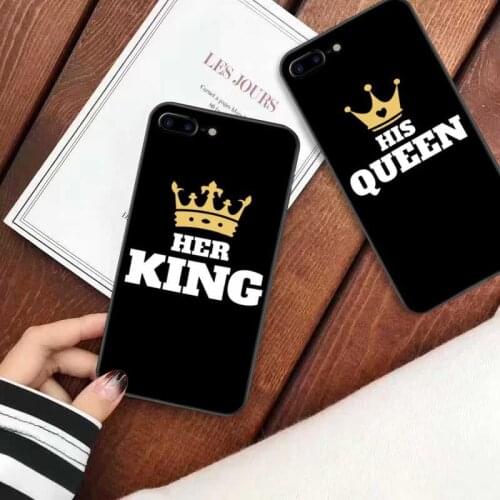 JAMULAR Her King His Queen Couples Case For iPhone X 11 Pro XS MAX XR 7 8 6s 6 Plus Black Silicone Soft Phone Cover Letter Coque