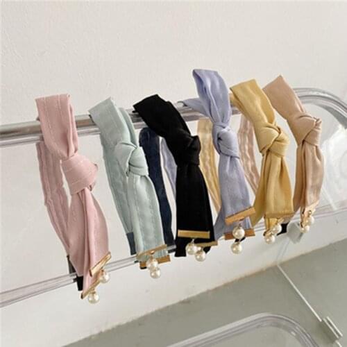 New Bow Hairbands with Pearls Pendant Sweet Candy Color Bowknot Headbands for Teen Girls Headwear Hair Ornament Head Band