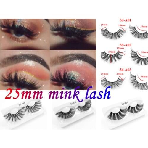 One pair 25mm False Eyelashes Wholesale Thick Strip 25mm 3D Mink Lashes Custom Packaging Label Makeup Dramatic Long Mink Lashes