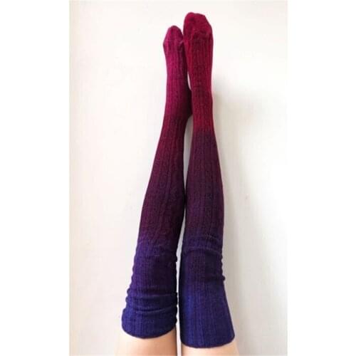 HIRIGIN Fall Winter Warm Knitted Thick Women Stockings Gradient Color Loose Causal Knee Length Stockings 3 Colors Wholesale
