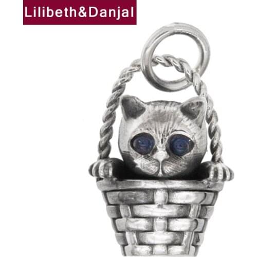 Bamboo Basket Blue Eyes Garfield Real 925 Sterling Silver Necklace Pendant Fashion Jewelry Making Women Men 2021 Designer P22
