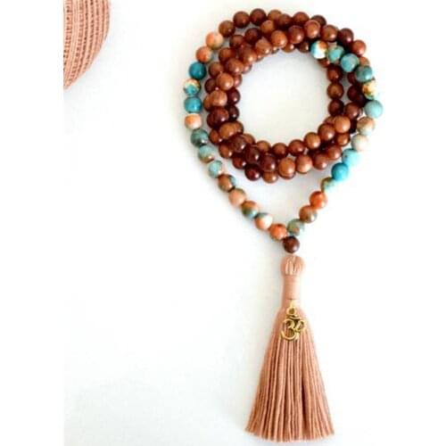 Natural Color Stone 108 Beads Handmade Tassel Necklace Prayer Retro Buddhism Classic