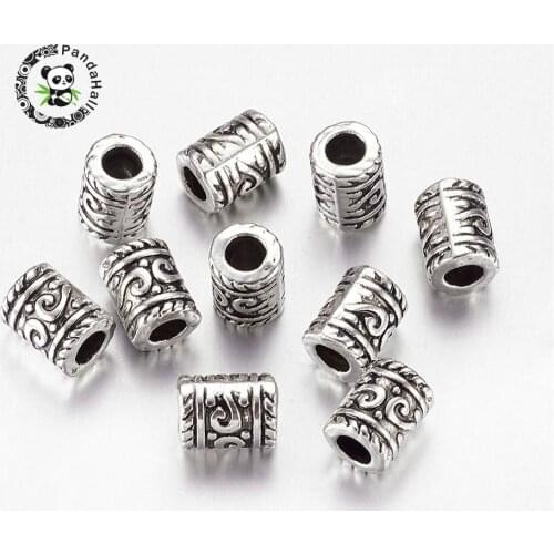 PandaHall Antique Silver Tibetan Silver Column Beads for jewelry making bracelet Lead Free & Cadmium Free, 9x7mm, Hole: 3.5mm