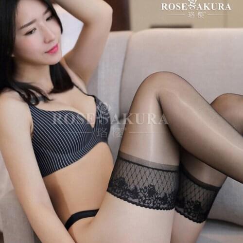 Sexy Women Silicone Non-slip Lace Vintage Oil Shiny High Stockings Transparent Glossy Cute Stocking Cute Kneesocks FX9