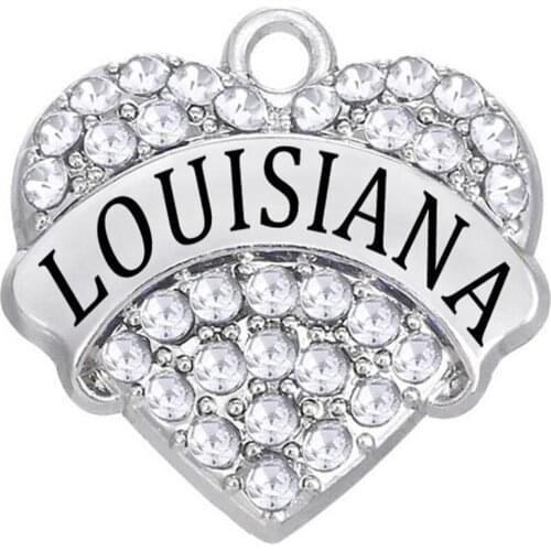 Popular Rhinestone Crystal Inlaid Metal Engraving LOUISIANA Heart Pendant for City Souvenir Jewellery Accessories