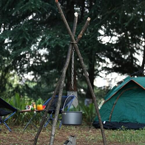 Stainless Steel Picnic Tripod Outdoor Camping Portable Triangular Pot Hanging Bracket Rack Branch Hook Ring Cookware Picnic Tool