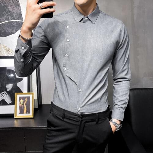 Up Men Button Shirt Designer Retro Shirt Four Seasons Business Casual Men Shirt Mens British Style Long Sleeve Shirt Solid Color