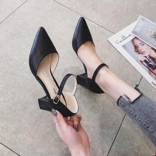 Elegant Sandals Women Genuine Calfskin Leather Pointed Toe Buckle Strap Summer Ladies High Heel Pumps