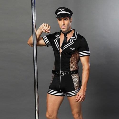 Adult Sexy Lingerie Men Clothes For Sex Erotic Costumes Role-playing Policeman Costume Mens Black Clubwear Lingerie Suit