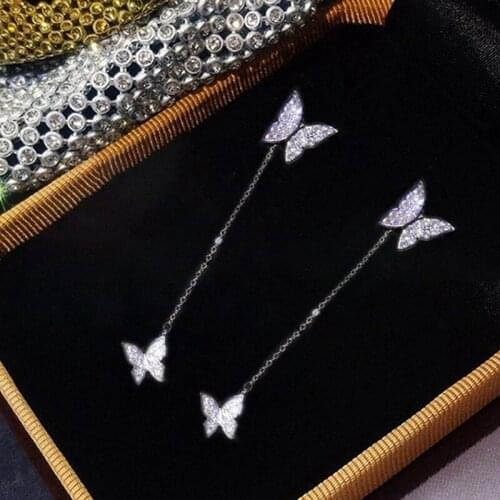 Stud Threader Long Drop Dangle Tassel Crystal Butterfly Earrings Women Wholesale