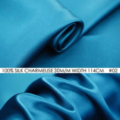 CISULI SILK CHARMEUSE SATIN Fabric 114cm width 30momme/100% Natural Silk Satin Fabric Chinese Peacock Blue Silk Fabric -NO 02