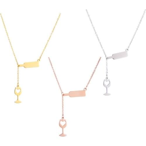 Beer Cup Long Pendant Necklace For Women Men Stainless Steel Wine Bottle Gold Silver Color Heart Necklace Party Unique Jewelry