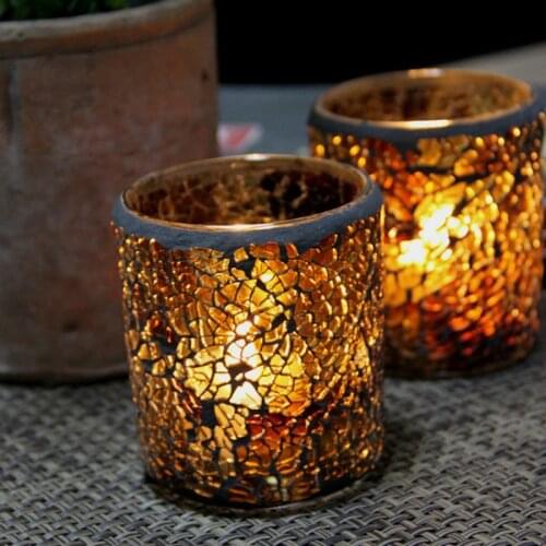 European-Style Amber Mosaic Glass Candleholder Confession Romantic Candlelight Dinner Bar Adds Atmosphere Candle Cup Decoration