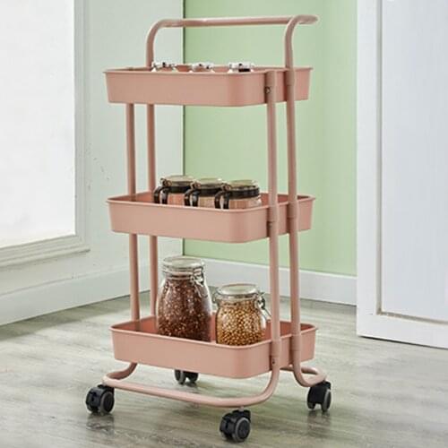 3-Tier Rolling Utility Cart Kitchen Trolley Rolling Storage Cart with Lockable Wheel Handle Multifunction Heavy Duty for Kitchen